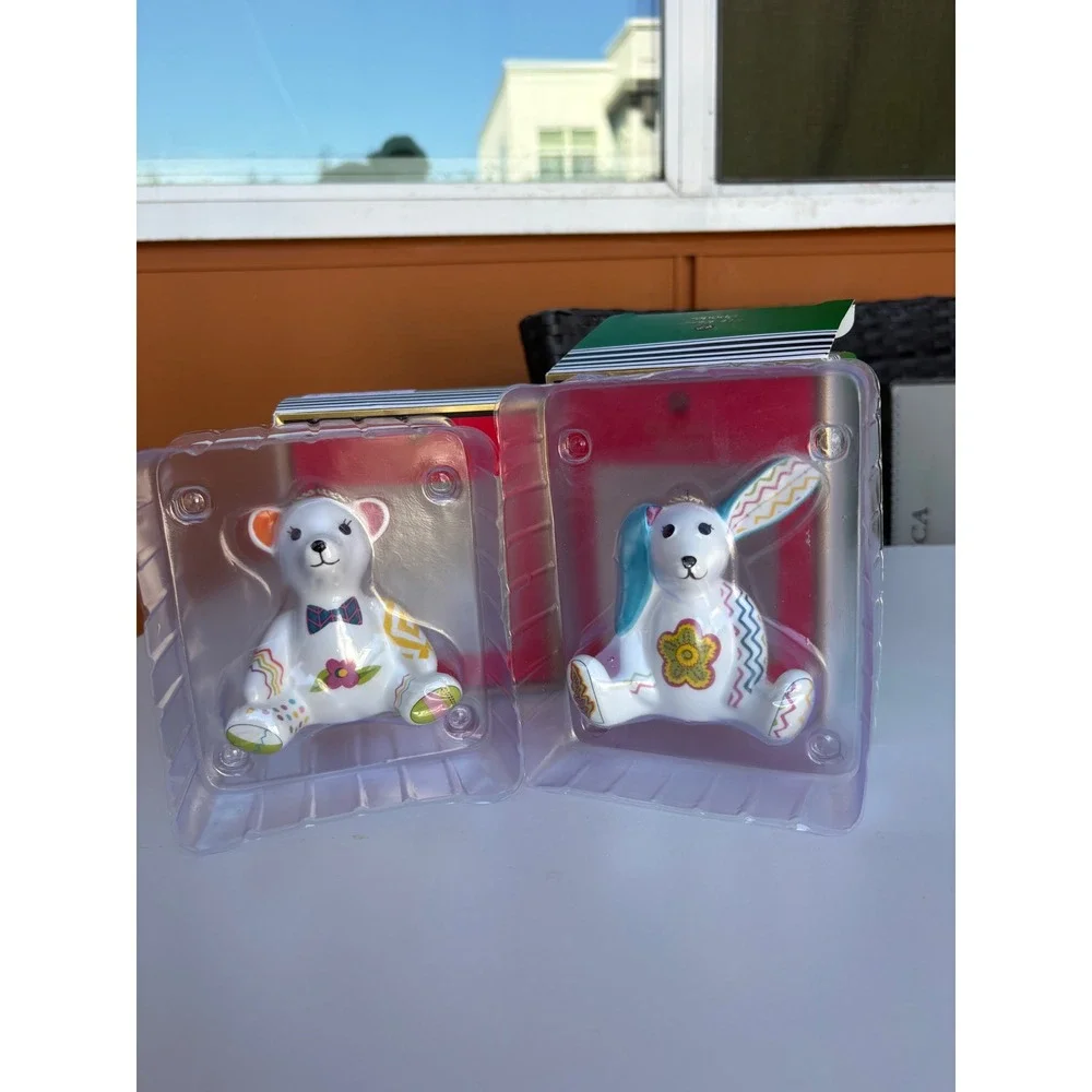 Kit Kemp Spode Ornaments Ceramic Willow Bear Bunny Patchwork Hand Painted Set 2